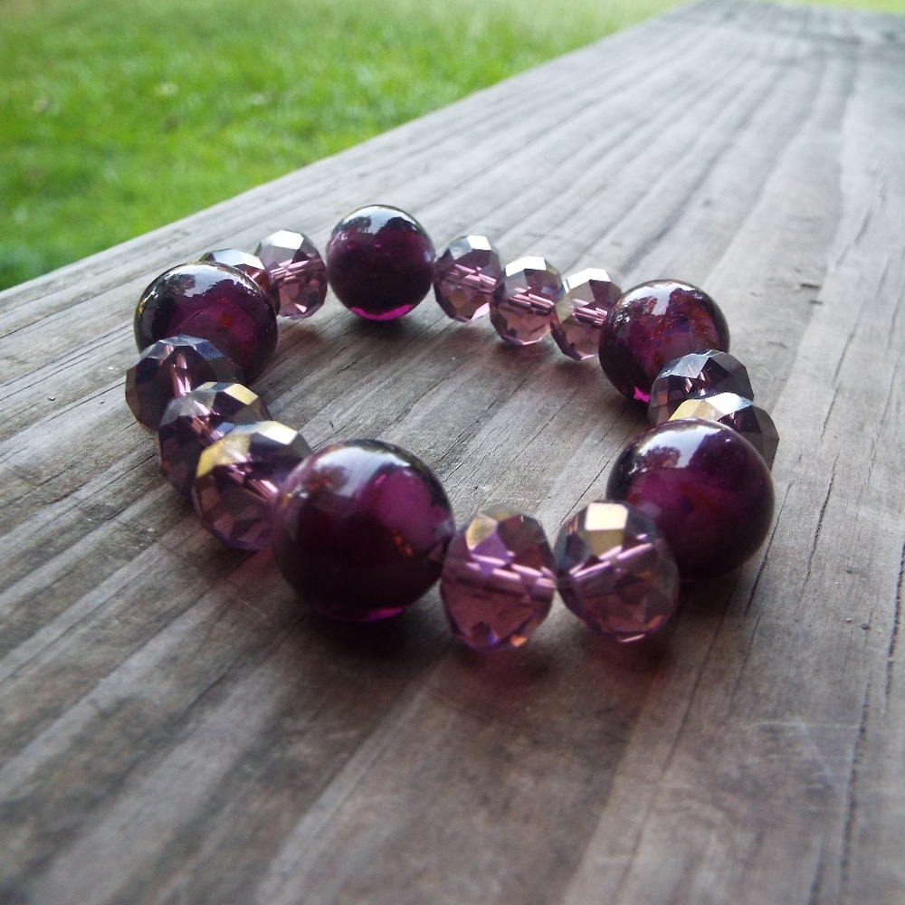 Fashion marble glass beads bracelet- purple